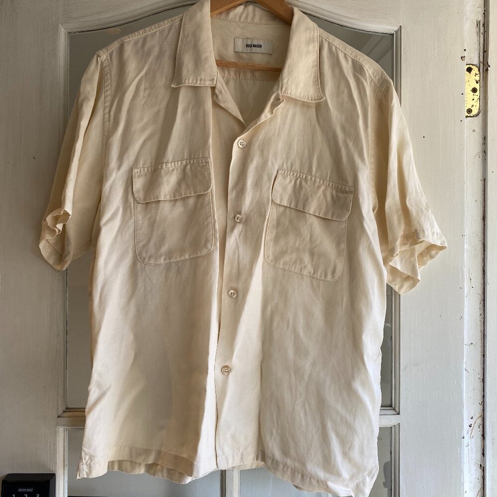 Buck Mason Draped Linen Camp Shirt in Alabaster, Size XL